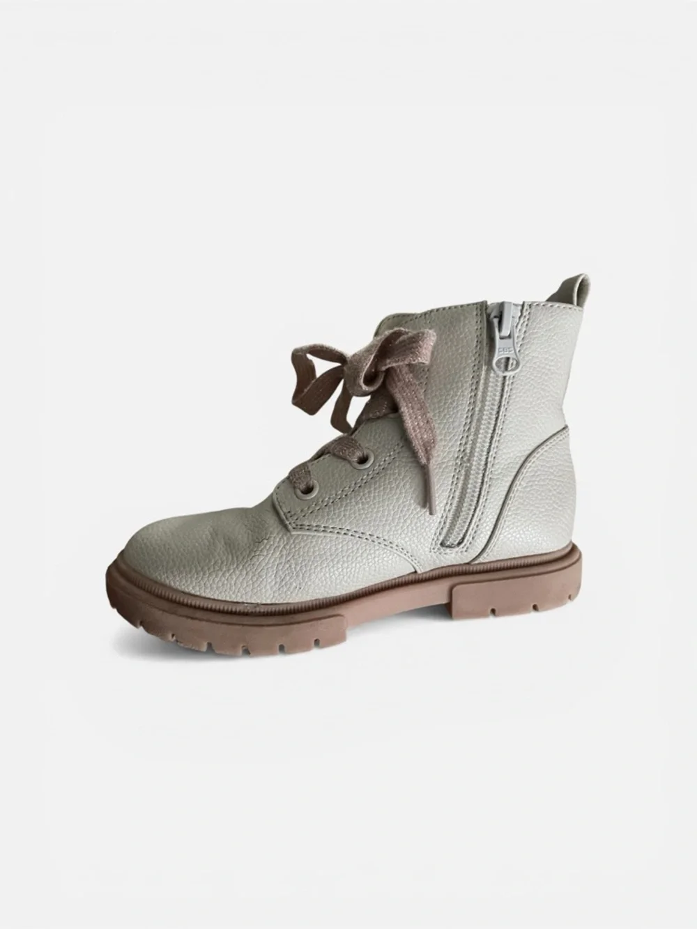 Cat & Jack Cream Leather Ankle Boots with Pink Laces
